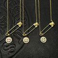 Chrome Hearts gold full diamond smiley face brooch necklace