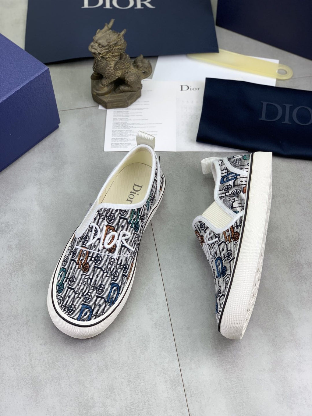 Dior Navy Patterned Slip-On Canvas Shoes